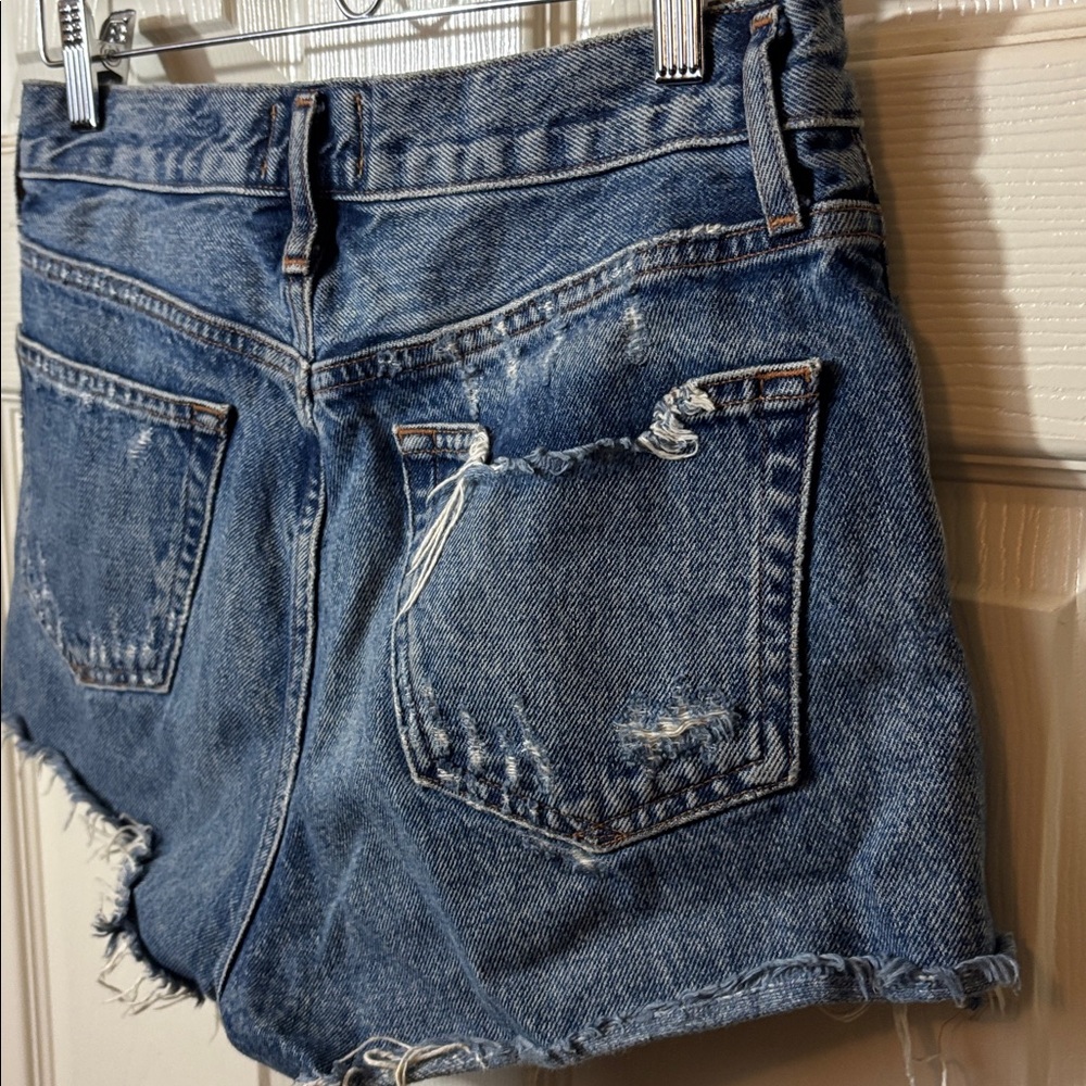 Agolde Blue Distressed Denim Cutoff Shorts - Picture 8 of 10